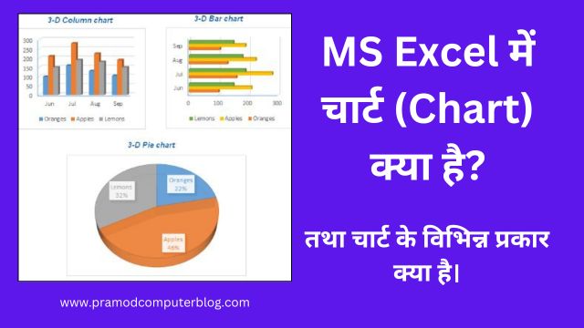 MS Excel में चार्ट (Chart) क्या है? तथा चार्ट के विभिन्न प्रकार क्या है।