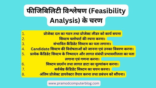 फीजिबिलिटी विश्लेषण (Feasibility Analysis) की चरण कौन-कौन से हैं